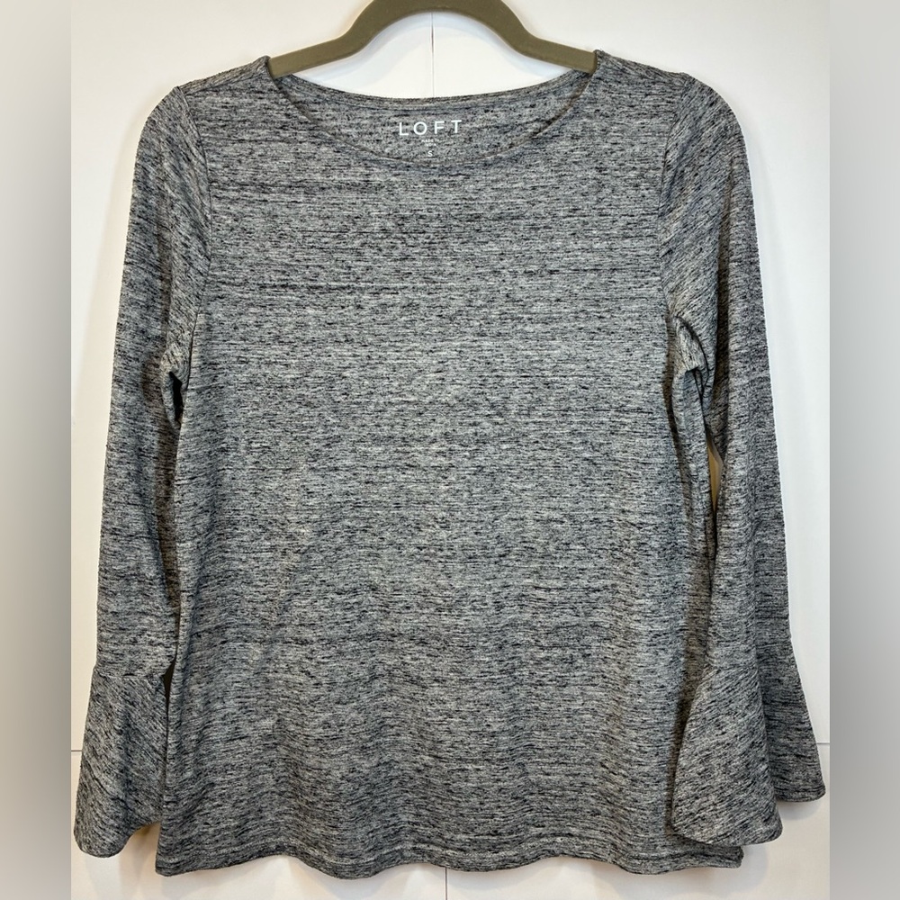 LOFT Gray Heathered Long Bell Sleeve Top Women’s Casual Knit Size Small
